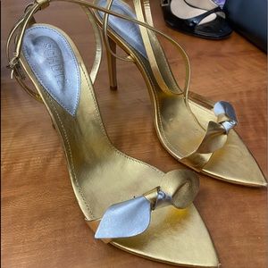 Schutz Elora sandal in gold/silver metallic leather US 11